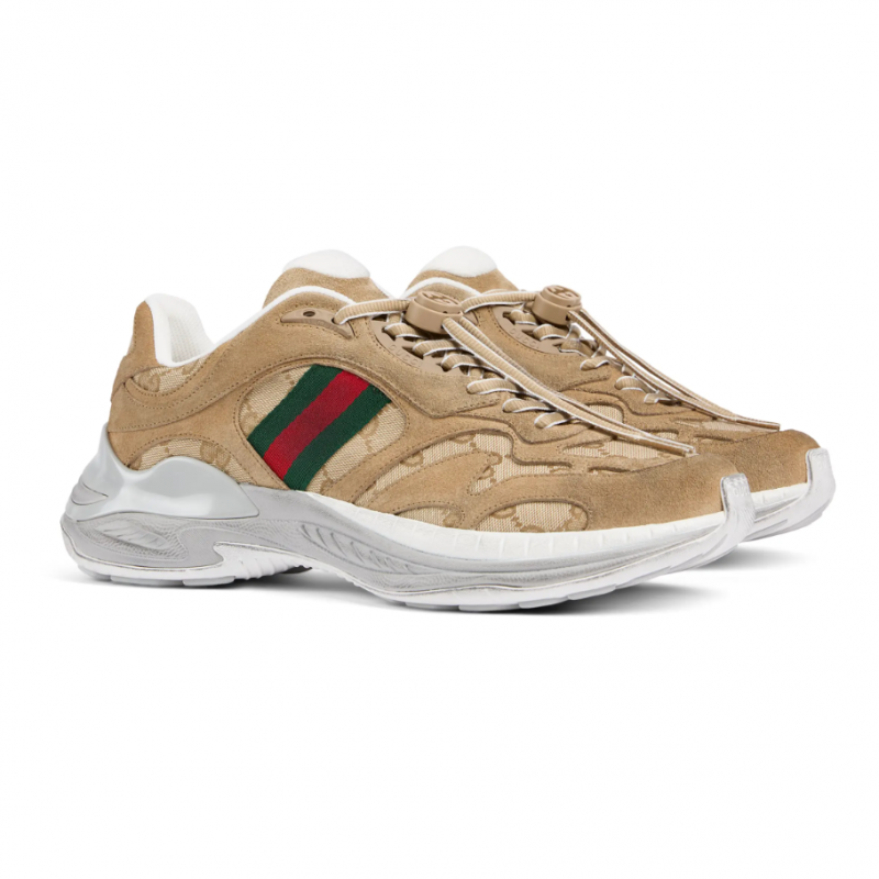 구찌 스트라이프 드로스트링 레더 스니커즈