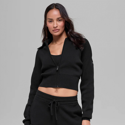 스칼라 니트 크롭 풀 집업 재킷  