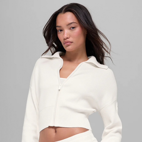 스칼라 니트 크롭 풀 집업 재킷 